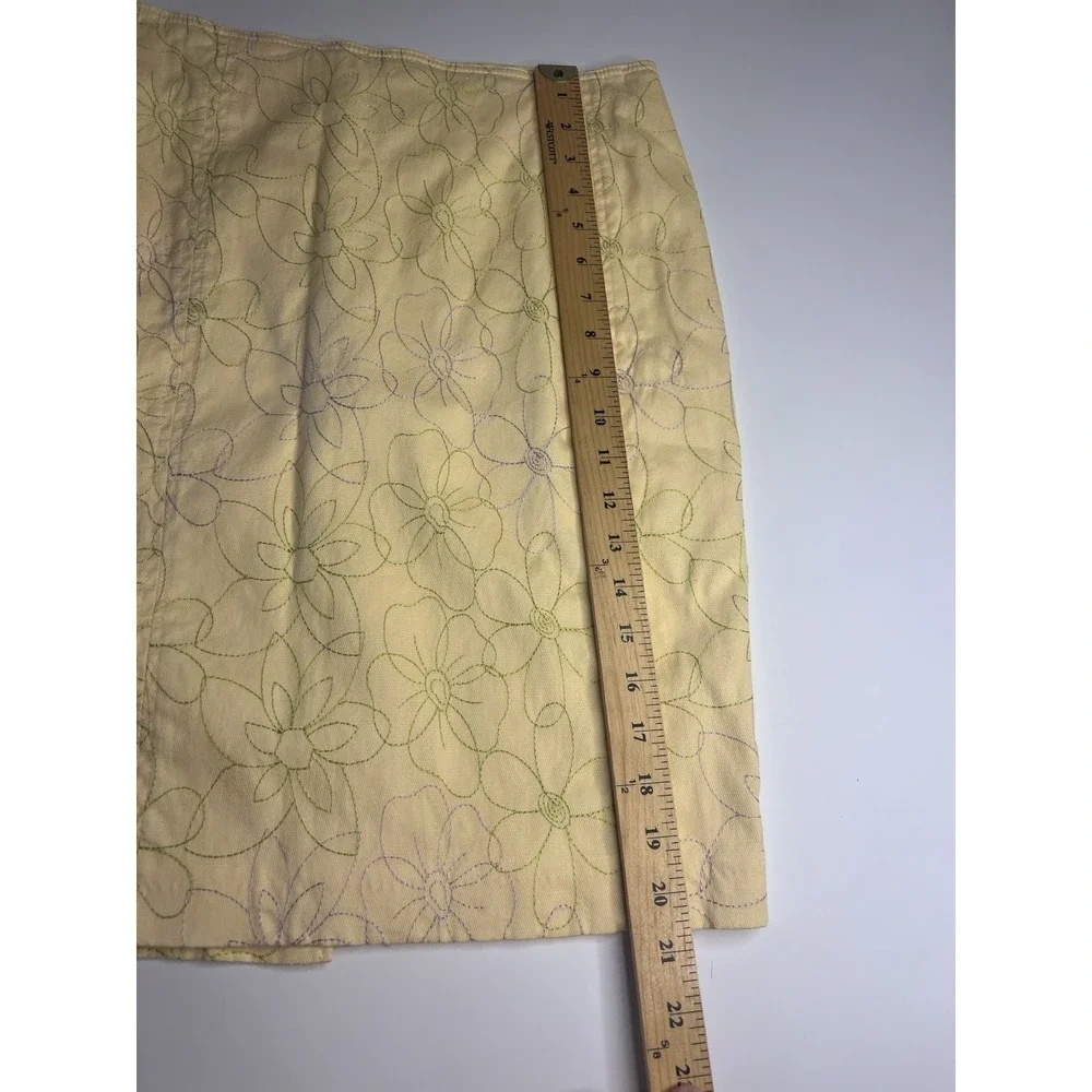 Vtg 90s Vertigo Paris Yellow Pencil Skirt Made In France 8 Embroidered Floral